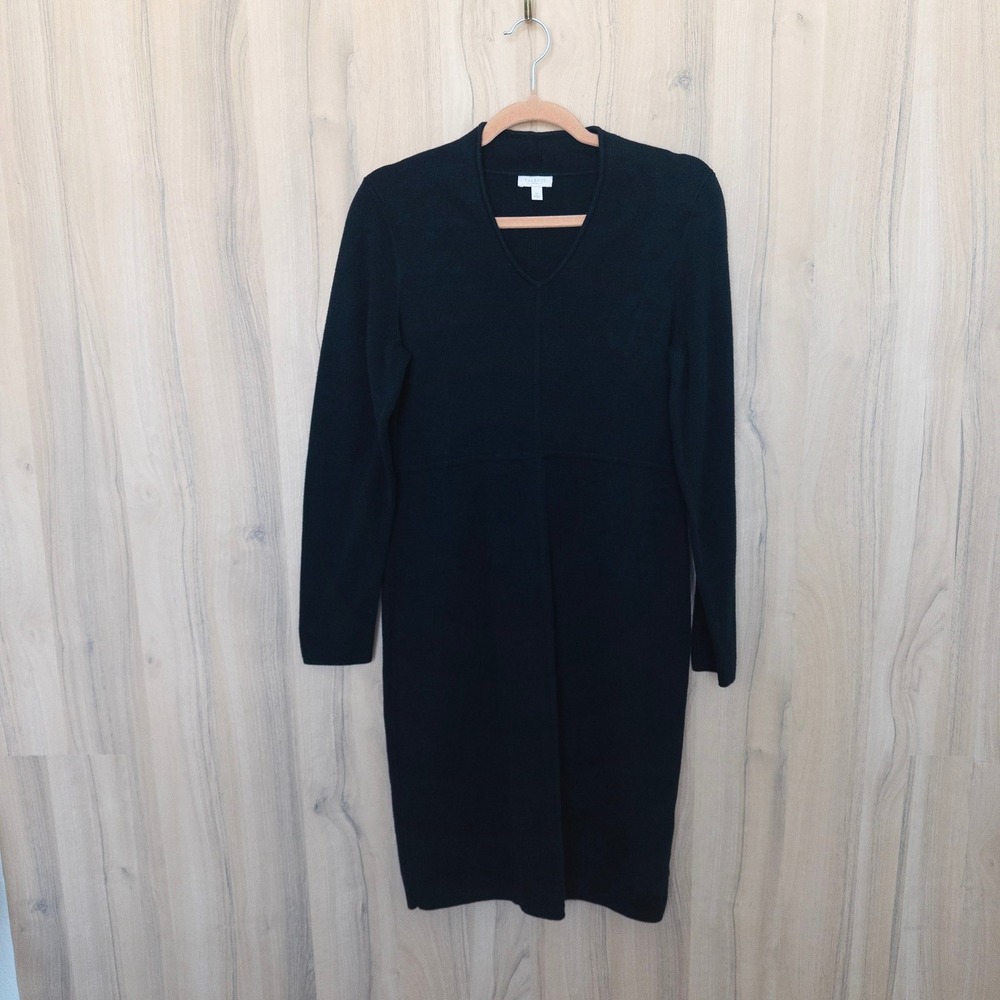 Talbots Womens Sweater Dress Small Petite Black Long Sleeve Knit Classic Preppy